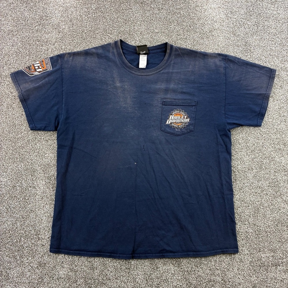 Vintage Y2K Harley Davidson Shirt Mens‎ XL Blue Mad Boar San Benito Texas Biker